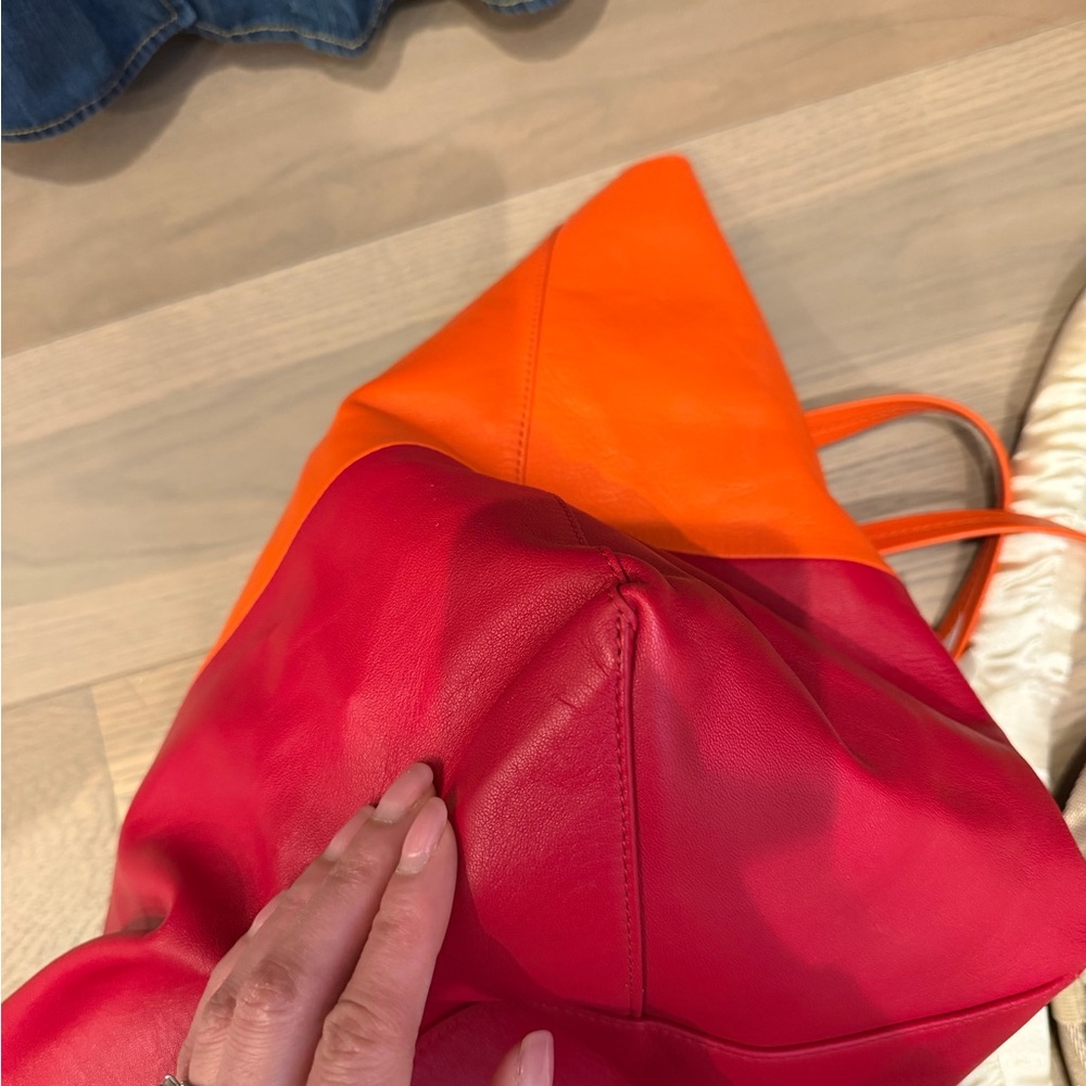 Old Celine, Horizontal Cabas Tote, NEW, two tones - orange/red. - Picture 7 of 9